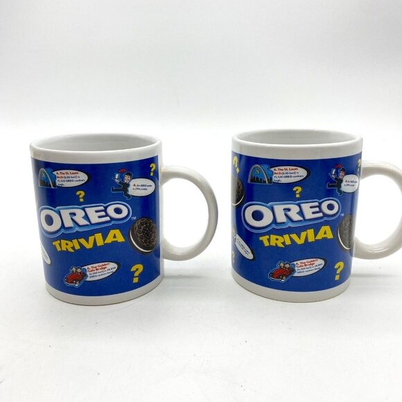 OREO Cookie Coffee Cup‎ Mug Trivia Lot Of 2 Blue Houston Harvest Vintage 1980s - Picture 1 of 13